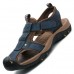 Men's Genuine Leather Roman Sandals Soft Sole Cut-out Moccasins Outdoor Beach Sneakers Casual