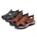 Men's Genuine Leather Roman Sandals Soft Sole Cut-out Moccasins Outdoor Beach Sneakers Casual