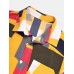 Mens Color Block Contrast Lapel Short Sleeve Shirt