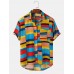 Mens Holiday Color Block Breathable Casual Shirts