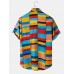 Mens Holiday Color Block Breathable Casual Shirts