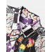 Mens Color Block Contrast Graffiti Lapel Short Sleeve Shirt