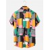 Mens Color Block Contrast Pevere Collar Short Sleeve Shirt