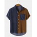Mens Corduroy Patchwork Pocket Lapel Short Sleeve Shirt
