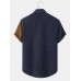 Mens Corduroy Patchwork Pocket Lapel Short Sleeve Shirt