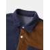 Mens Corduroy Patchwork Pocket Lapel Short Sleeve Shirt