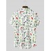 Mens Colorful Frower Leaf Print Revere Collar Short Sleeve Shirt