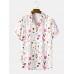 Mens Flower Print Revere Collar Short Sleeve Shirt