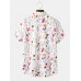 Mens Flower Print Revere Collar Short Sleeve Shirt