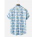Mens Flower Print Stripe Lapel Short Sleeve Shirt