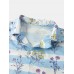 Mens Flower Print Stripe Lapel Short Sleeve Shirt