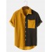 Mens Colorblock Corduroy Pocket Short Sleeve Casual Shirts