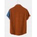Mens Colorblock Corduroy Pocket Short Sleeve Casual Shirts