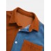 Mens Colorblock Corduroy Pocket Short Sleeve Casual Shirts