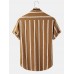 Mens Vintage Striped Pocket Stand Collar Shirts