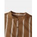 Mens Vintage Striped Pocket Stand Collar Shirts