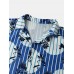 Mens Flower Print Stripe Revere Collar Short Sleeve Shirt