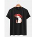 Mens Cartoon Mushroom Cat Print Round Neck Short Sleeve T-Shirts