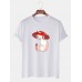 Mens Cartoon Mushroom Cat Print Round Neck Short Sleeve T-Shirts