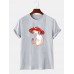 Mens Cartoon Mushroom Cat Print Round Neck Short Sleeve T-Shirts