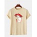 Mens Cartoon Mushroom Cat Print Round Neck Short Sleeve T-Shirts