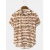 Mens Reed Print Stripe Pocket Lapel Short Sleeve Shirt