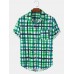 Mens Wave Srtipe Plaid Pocket Short Sleeve Shirt