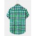 Mens Wave Srtipe Plaid Pocket Short Sleeve Shirt