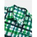 Mens Wave Srtipe Plaid Pocket Short Sleeve Shirt