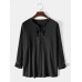 Mens Pure Color Bandage Collar Seam Loose Long Sleeve T-Shirts