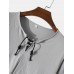 Mens Pure Color Bandage Collar Seam Loose Long Sleeve T-Shirts