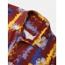 Mens Flower Print Wave Pattern Lapel Short Sleeve Shirt
