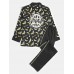 Mens Funny Banana Print Button Up Long Sleeve Thin Loungewear Home Loose Pajamas Sets