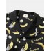 Mens Funny Banana Print Button Up Long Sleeve Thin Loungewear Home Loose Pajamas Sets