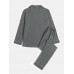 Mens Double Pockets Patchwork Lapel Loungewear Casual Loose Long Sleeve Home Pajamas Sets