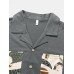 Mens Double Pockets Patchwork Lapel Loungewear Casual Loose Long Sleeve Home Pajamas Sets
