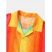 Mens Colorful Striped Revere Collar Pocket Street Short Sleeve Shirts