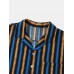 Mens Vertical Striped Holiday Revere Collar Cotton Short Sleeve Shirts