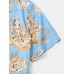 Mens Hawaii Style Landscape Print Revere Collar Short Sleeve Shirts