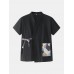 Mens Geometric Print V-Neck Top Elastic Waist Pocket Japanese Style Sauna Suit Home Pajamas