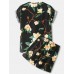 Mens Floral Print V-Neck Loose Cotton Comfy Short Loungewear With Pocket