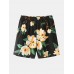 Mens Floral Print V-Neck Loose Cotton Comfy Short Loungewear With Pocket