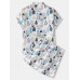 Mens Mushroom Print Thin Lapel Short Sleeve Loose Holiday Beach Loungewear Pajamas Sets