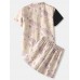 Mens Contrast Color Floral Print Lace-Up Cotton Two-Piece Sauna Bathwear Home Pajamas