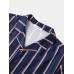 Mens Vertical Striped Revere Collar Button Up Short Sleeve Shirts