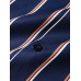 Mens Vertical Striped Revere Collar Button Up Short Sleeve Shirts
