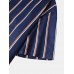 Mens Vertical Striped Revere Collar Button Up Short Sleeve Shirts