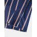 Mens Vertical Striped Revere Collar Button Up Short Sleeve Shirts