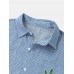 Mens Striped Leaves Print Patchwork Double Pockets Shacet Faux Twinset Shirt
