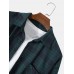 Mens Plaid Button Up Lapel Double Pocket Loose Long Sleeve Shirts